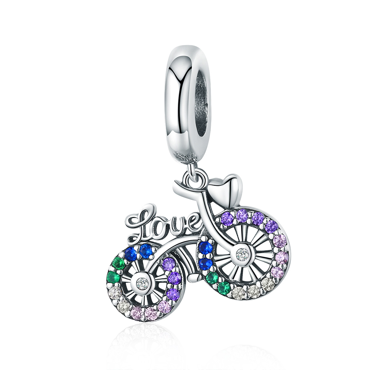 pendiente de bicicleta de plata estilo pandora scc1082