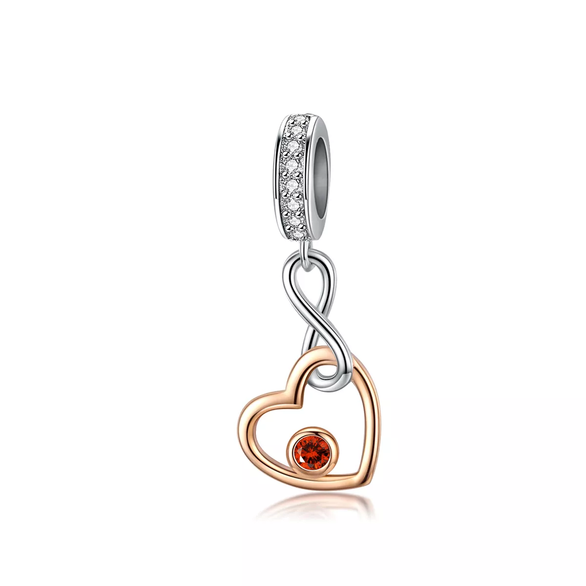 pendiente de palpitaciones plateado y oro rosa de estilo pandora scc1239