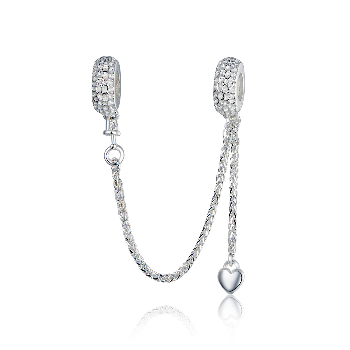 pulsera de seguridad en estilo pandora de plata con pequeña cadena scc1112