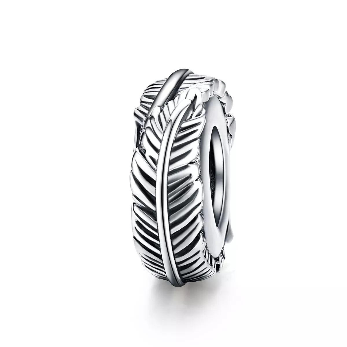 pulsera estilo pandora con separador de pluma de plata scc1236