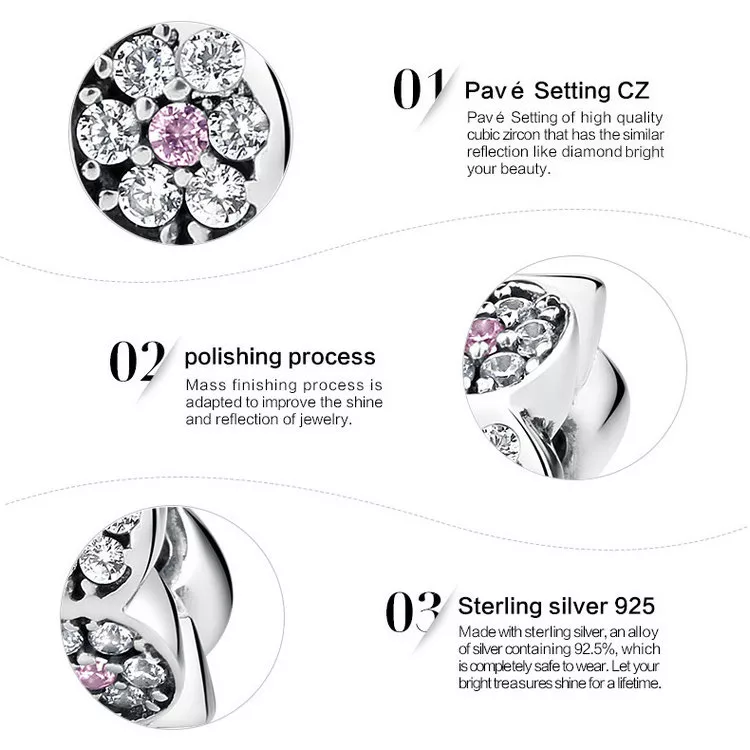 (imagen para) Spacer estilo Pandora de plata con guirnalda rosa - SCC101 - Ver 3