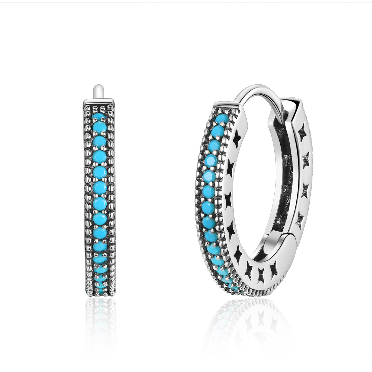 aretes de aro con brillo plateado estilo pandora sce493