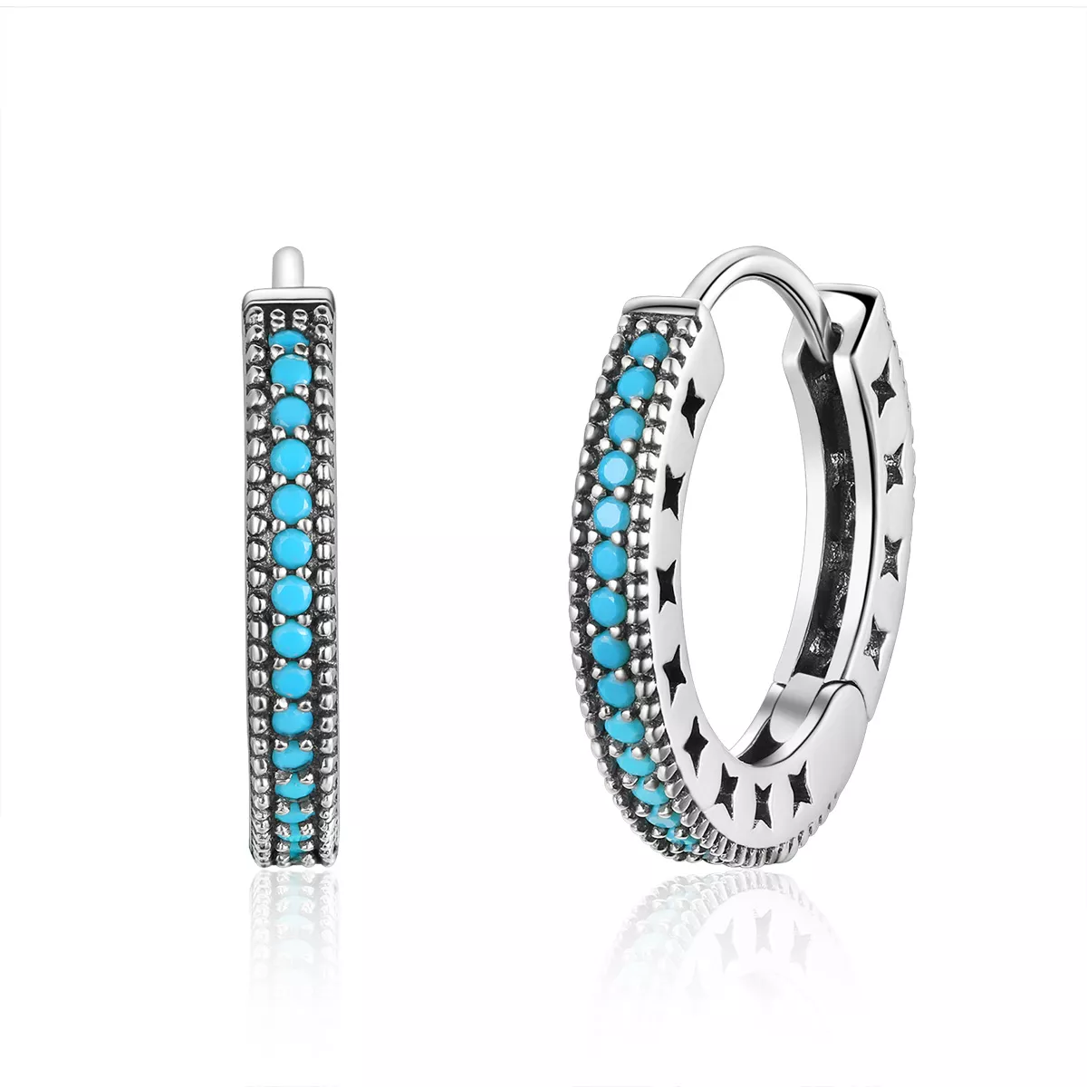 aretes de aro con brillo plateado estilo pandora sce493