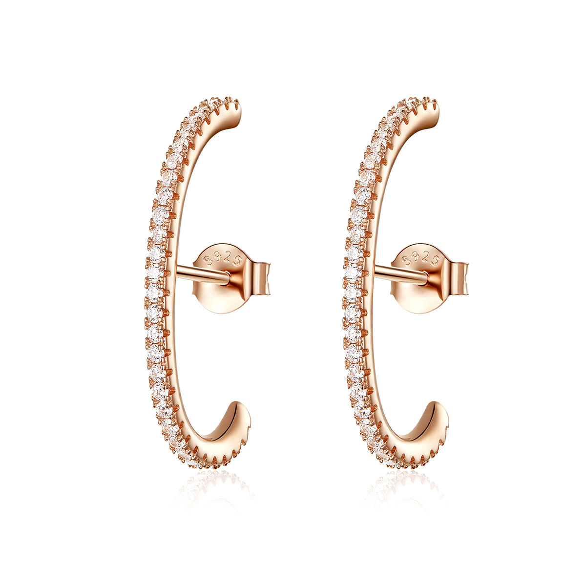 aretes de aro elegantes en estilo pandora con tono dorado rosa presentan un diseño de rayos elegantes sce548
