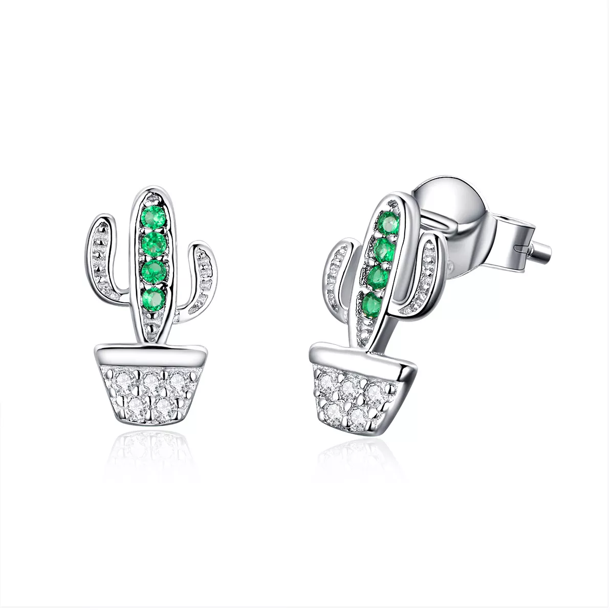 aretes de botón estilo pandora de cactus plateados sce522