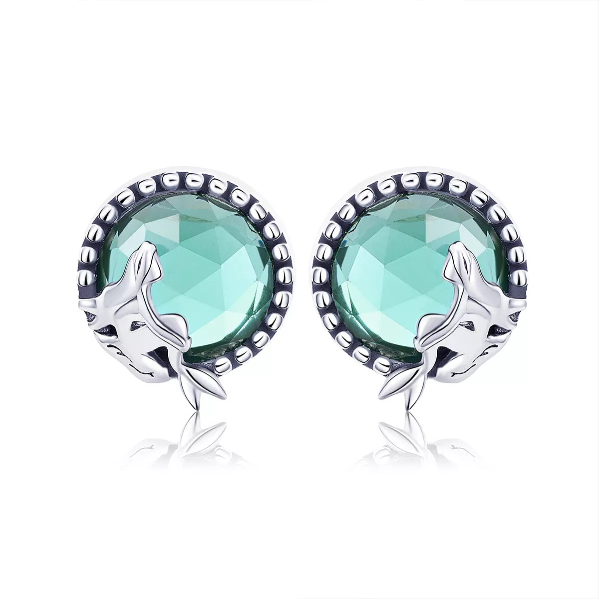aretes de botón estilo pandora de plata con diseño de amor de sirena sce383