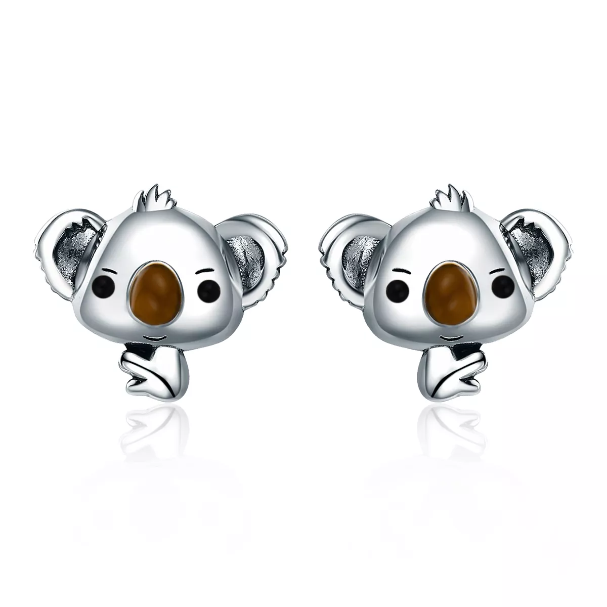 aretes de botón estilo pandora de plata presentan unos adorables koalas sce381