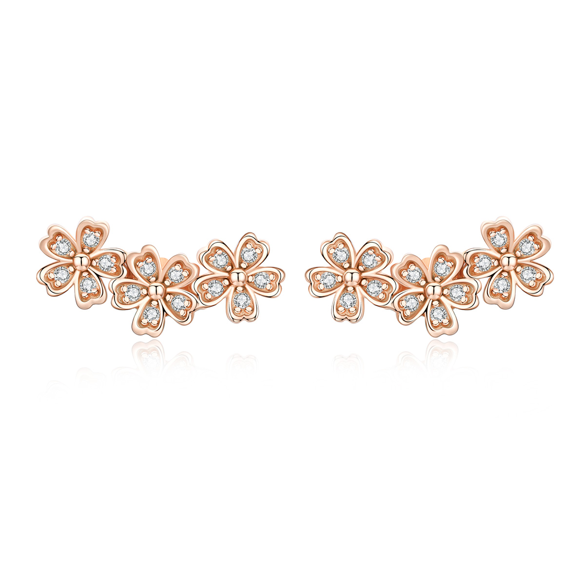 aretes de botón estilo pandora en color oro rosa presentan un diseño sencillo de margaritas sce419 c
