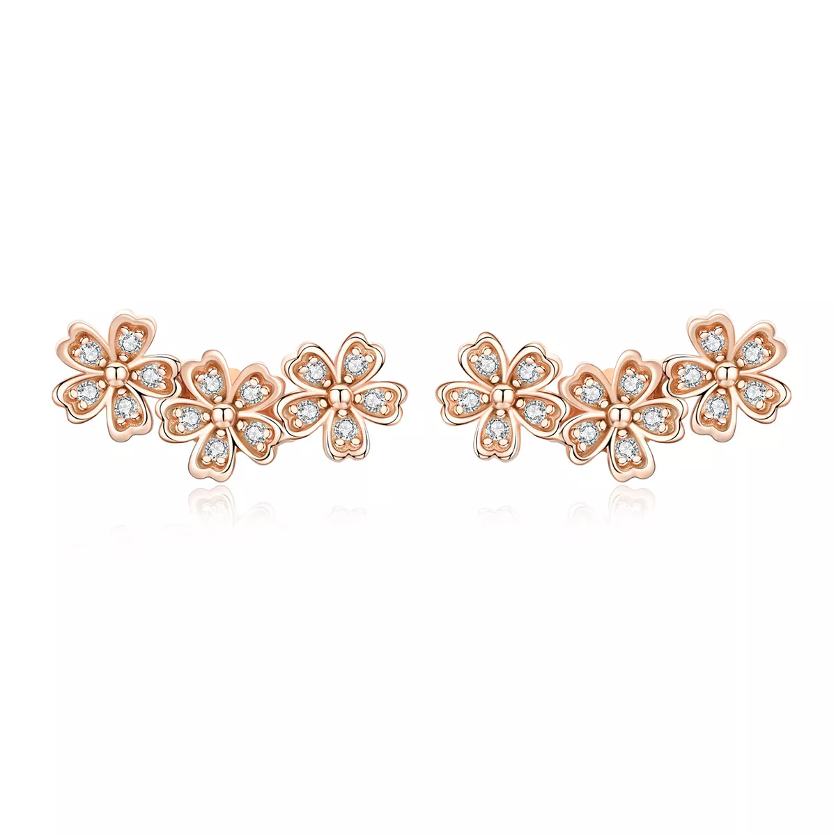 aretes de botón estilo pandora en color oro rosa presentan un diseño sencillo de margaritas sce419 c