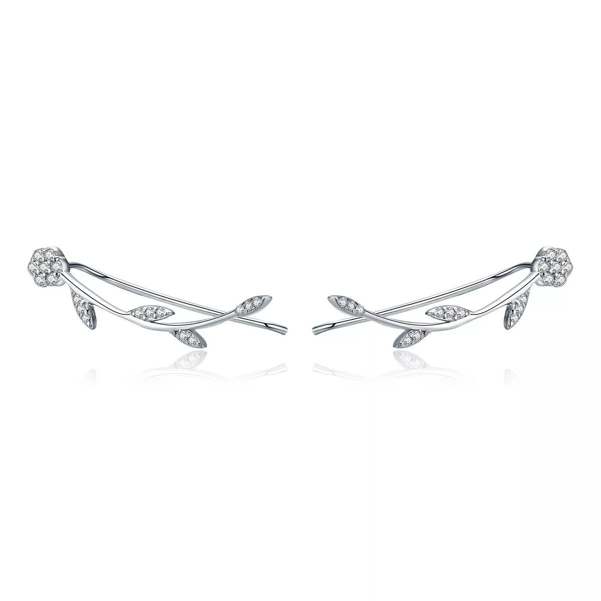 aretes de botón estilo pandora están hechos de plata y tienen un diseño de hojas brillantes sce266