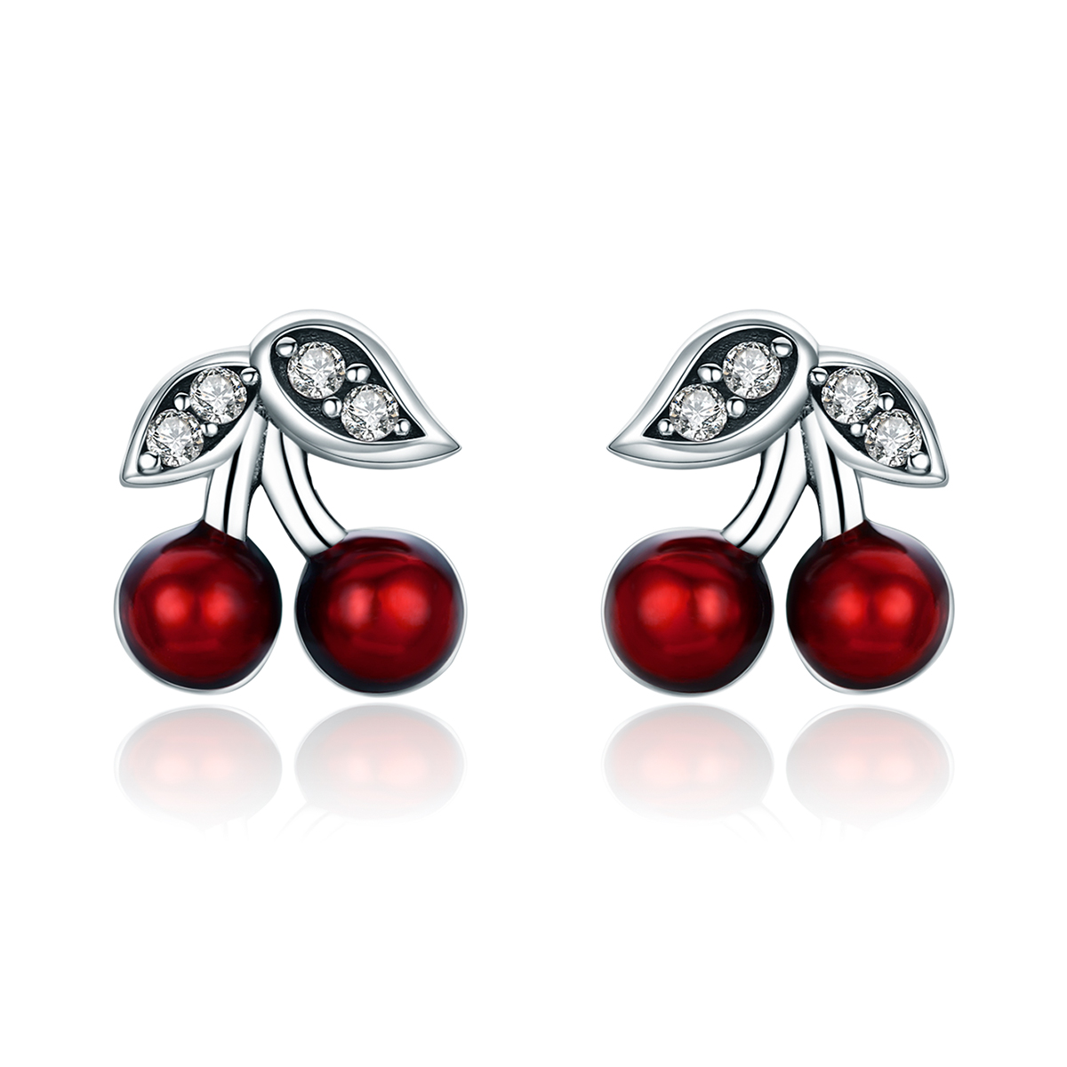 aretes de cereza de verano plateados estilo pandora sce404