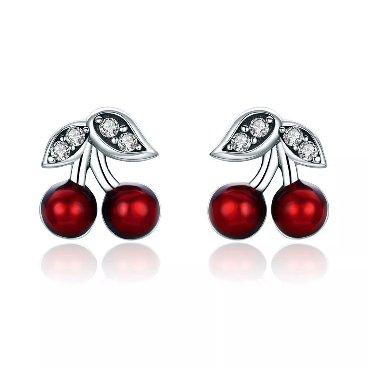 aretes de cereza de verano plateados estilo pandora sce404
