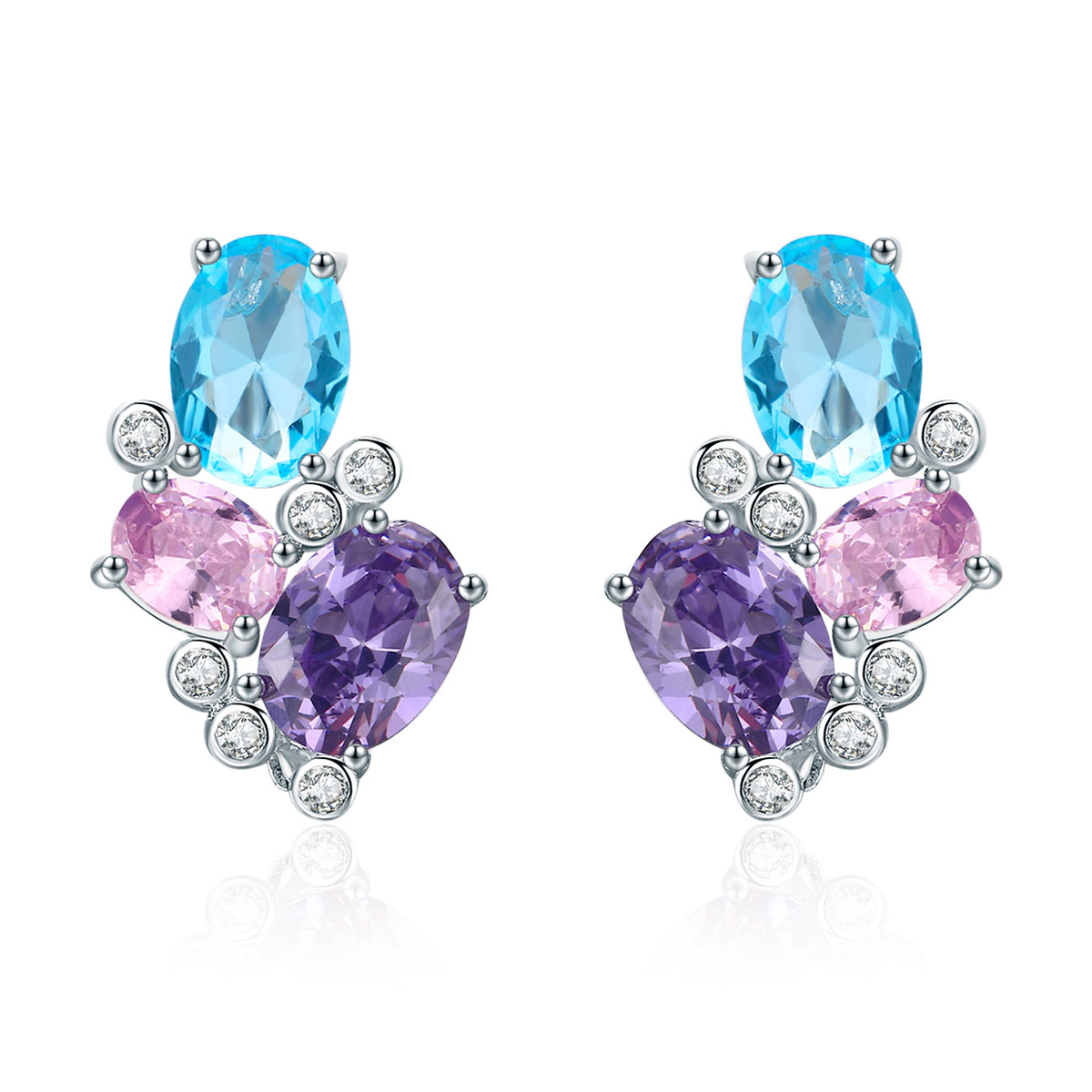 aretes de estilo pandora en color plateado con zirconias coloridas sce579