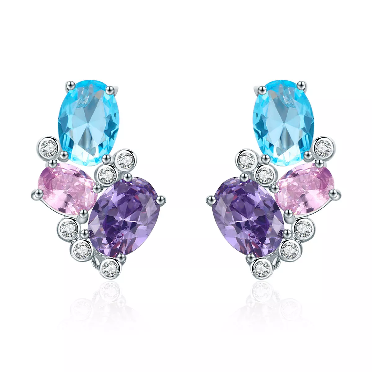 aretes de estilo pandora en color plateado con zirconias coloridas sce579