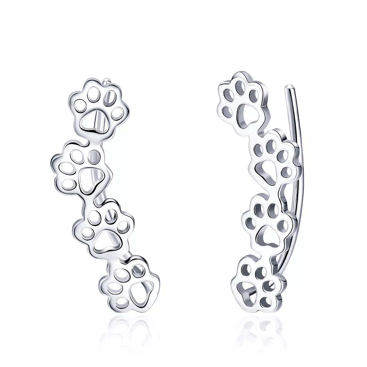 aretes de estudio estilo pandora de plata con huellas de pata sce430