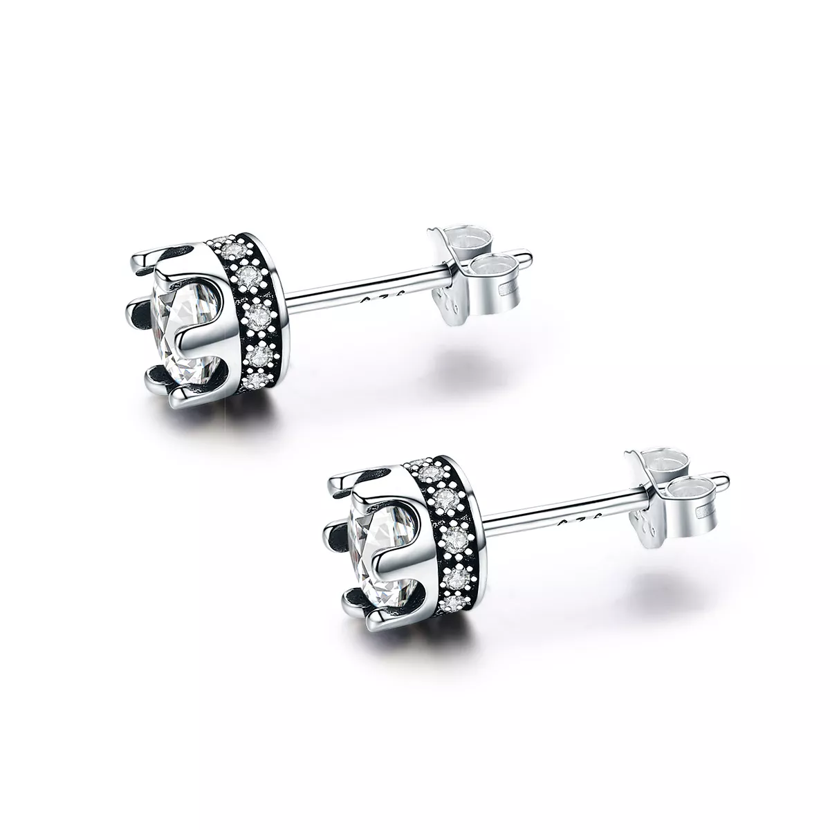 aretes de estudio estilo pandora plateados con destelde corona sce311