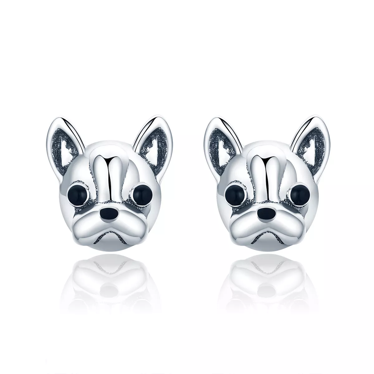 aretes de perno estilo pandora en plata tienen un diseño adorable de bulldog sce283
