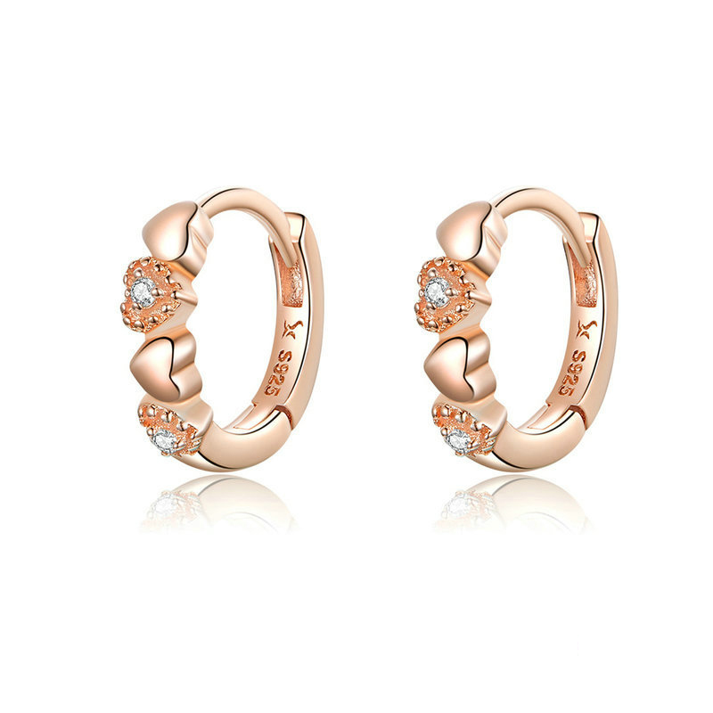 aros de argolla estilo pandora con corazones de oro rosa sce445 c