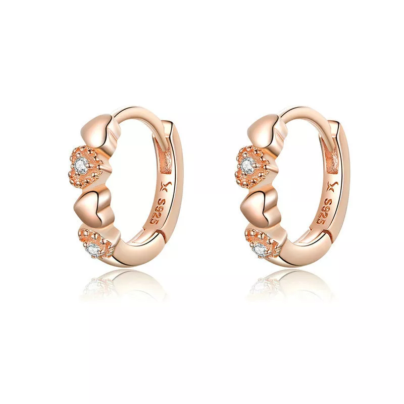 aros de argolla estilo pandora con corazones de oro rosa sce445 c