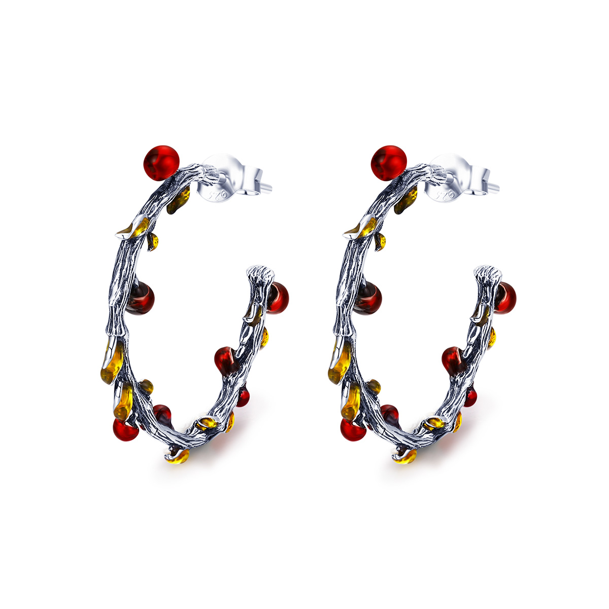 estilo pandora color plateado de pendientes de aro del otoño sce443
