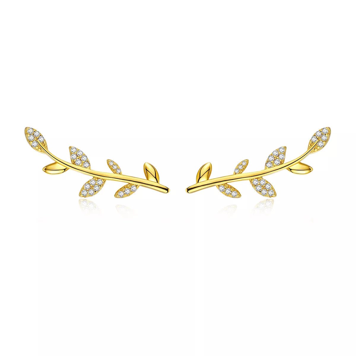 estilo pandora pendientes de botón chapados en oro con diseño de ramas y hojas sce556
