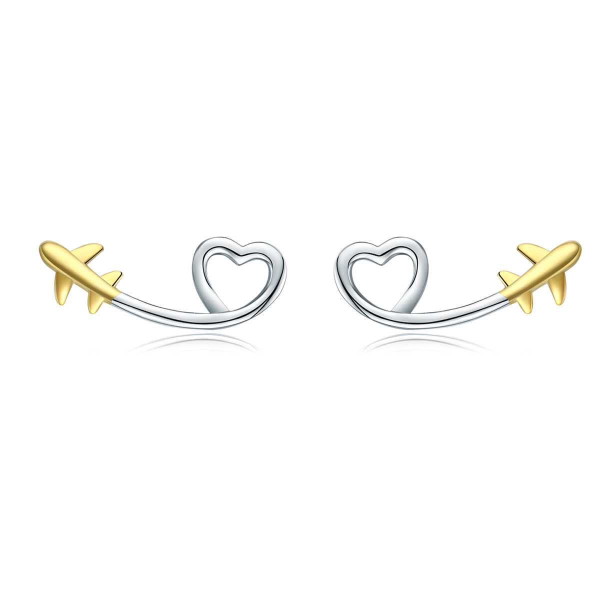 estilo pandora plata y oro plateado pendientes de botón vuela hacia el amor sce632