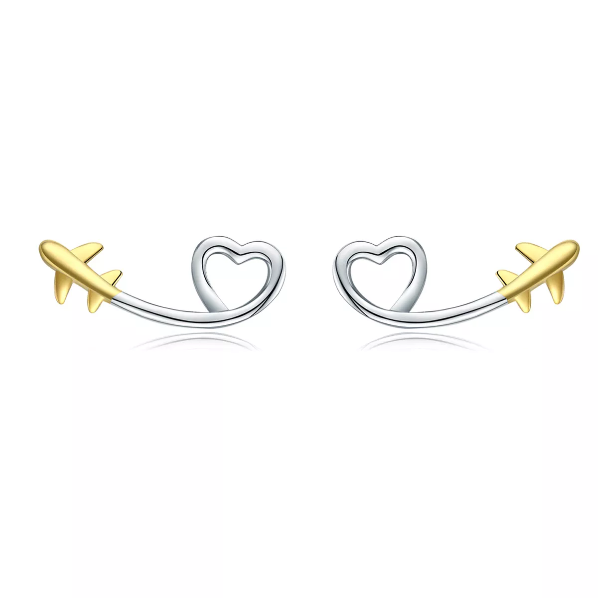 estilo pandora plata y oro plateado pendientes de botón vuela hacia el amor sce632