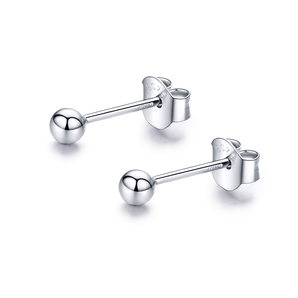 exquisitos pendientes de plata con diseño de bola pequeña al estilo pandora sce581