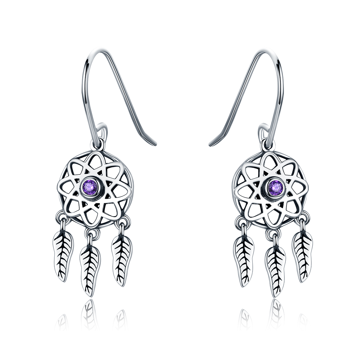 pendientes colgantes de estilo pandora en plata con atrapasueños sce394