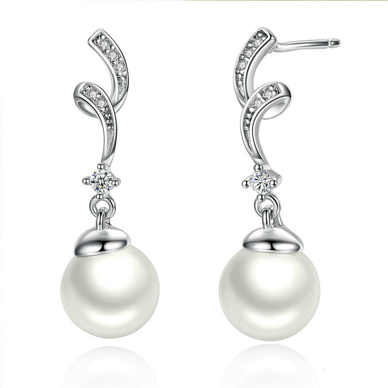 pendientes colgantes de perla plateada estilo pandora sce035