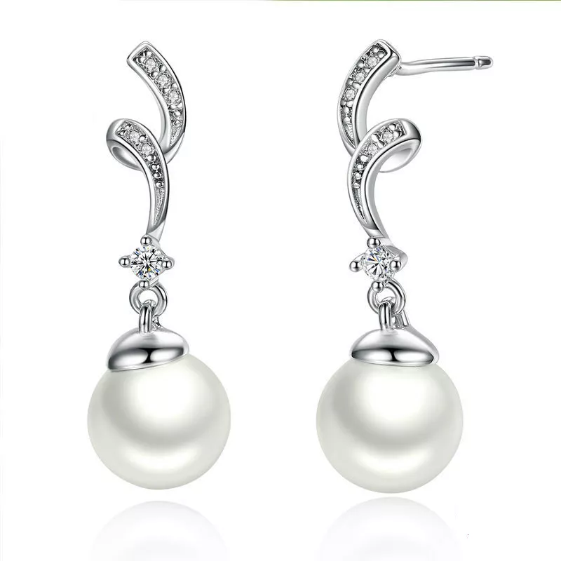 pendientes colgantes de perla plateada estilo pandora sce035