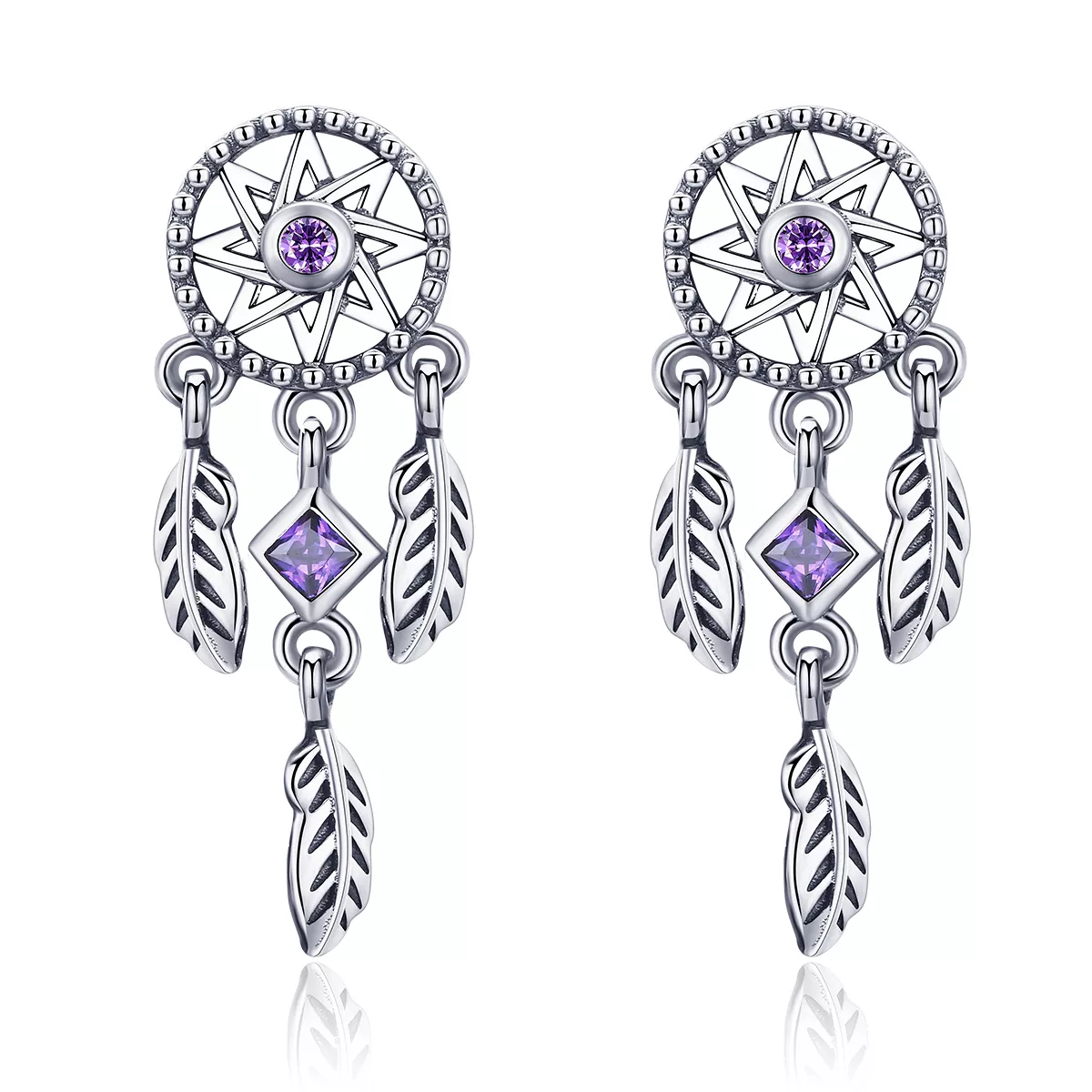 pendientes colgantes estilo pandora de plata con atrapasueños sce502