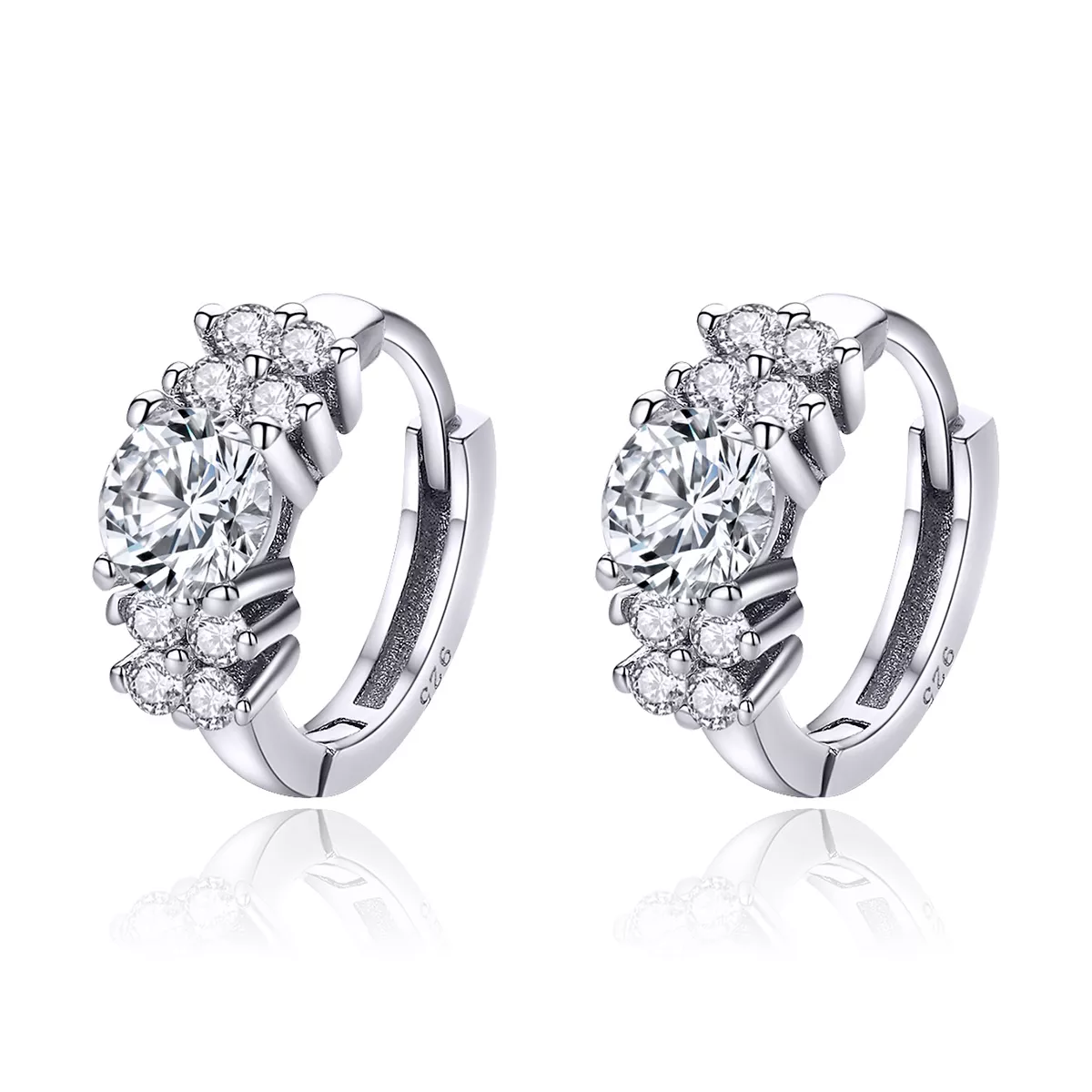 pendientes de aro estilo pandora en plata con brillo romántico sce485