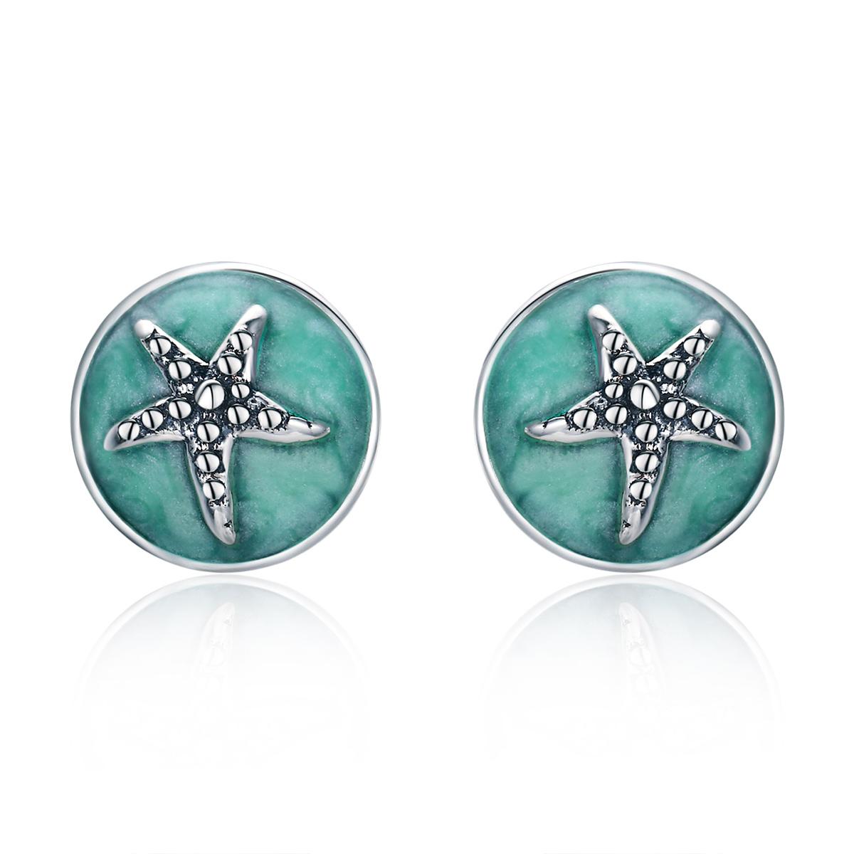 pendientes de botón con estrella de mar de fantasía de plata al estilo pandora sce205