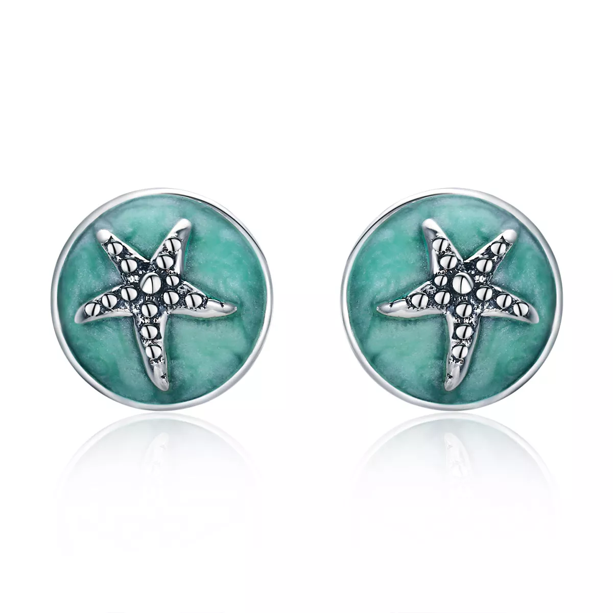pendientes de botón con estrella de mar de fantasía de plata al estilo pandora sce205