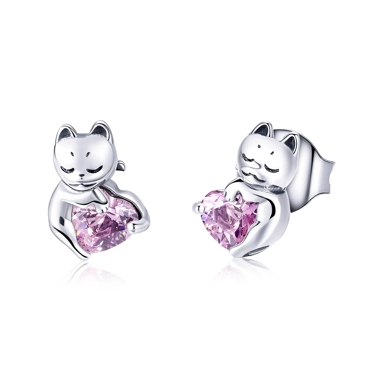 pendientes de botón de estilo pandora en plata son adorables y tienen forma de gato sce453