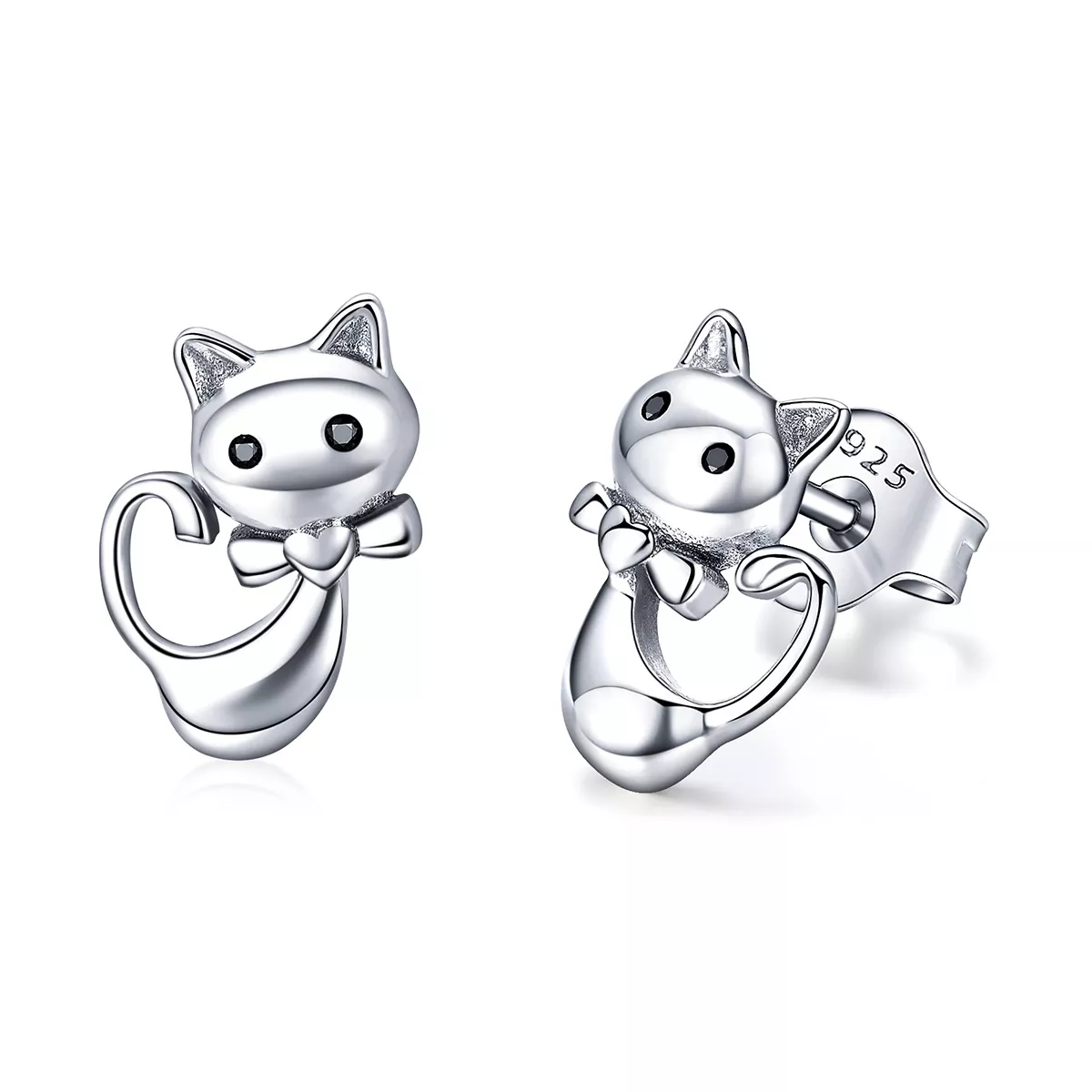 pendientes de botón de gato adhesivos plateados estilo pandora sce450