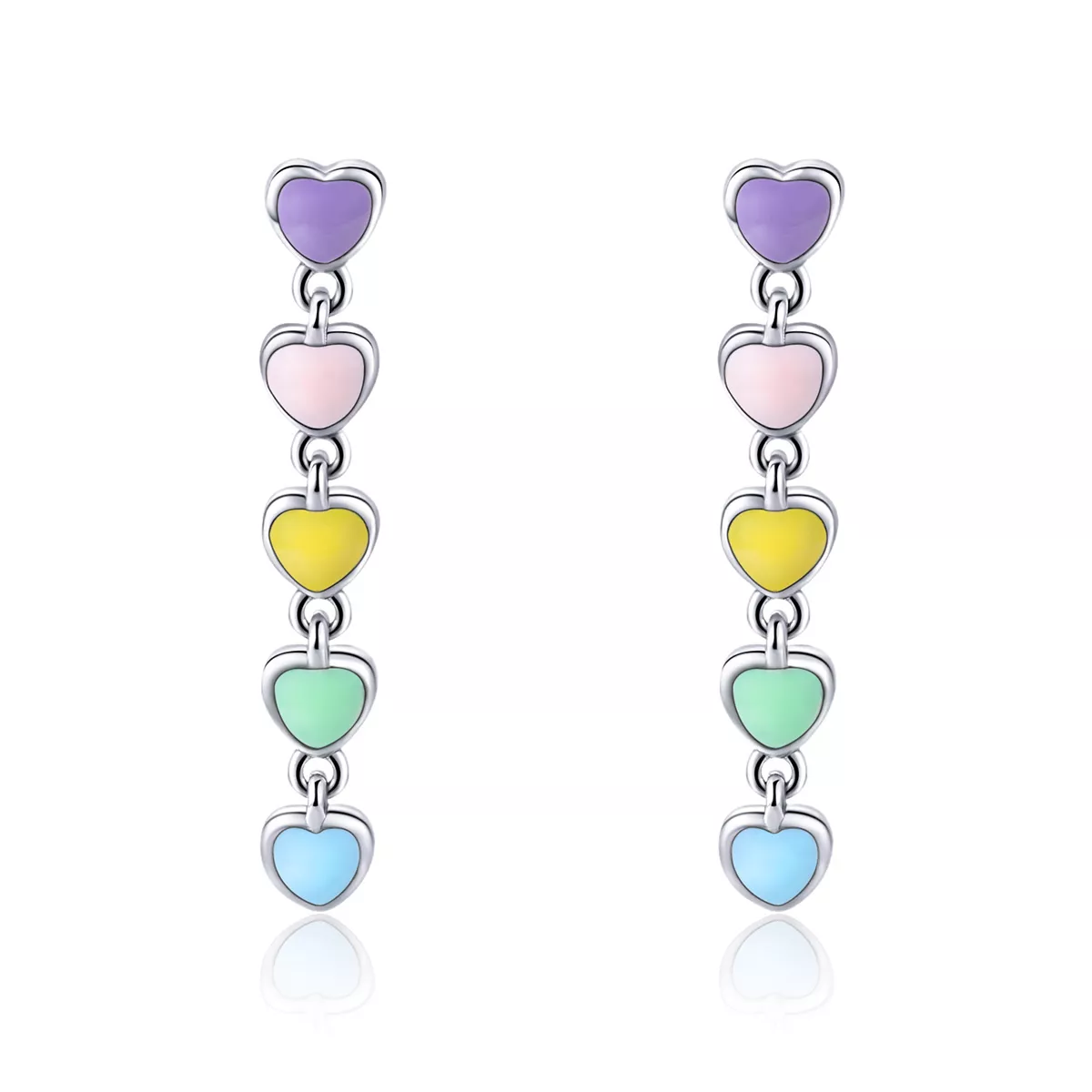 pendientes de botón de plata estilo pandora con corazones arcoíris sce451