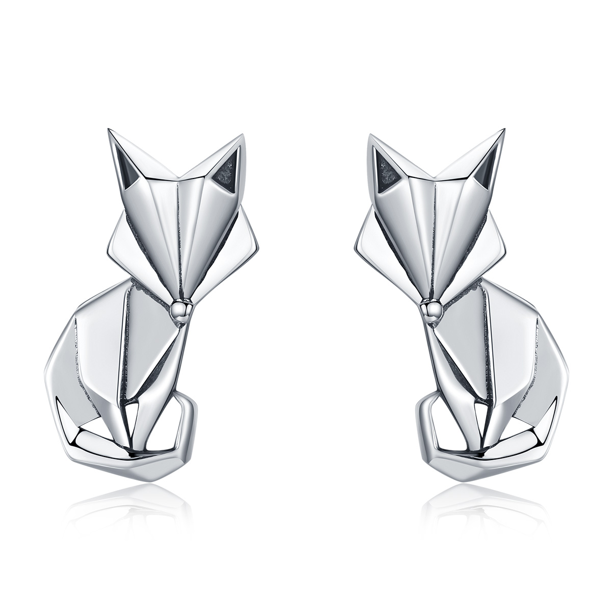 pendientes de botón de plata estilo pandora con diseño de zorro de origami sce526