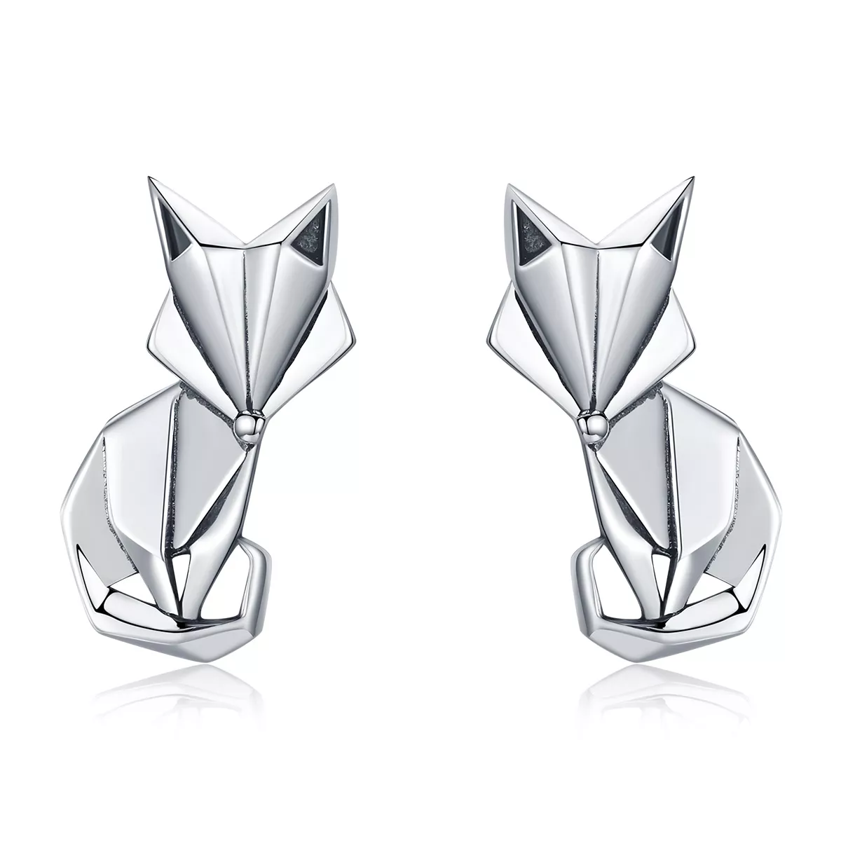 pendientes de botón de plata estilo pandora con diseño de zorro de origami sce526