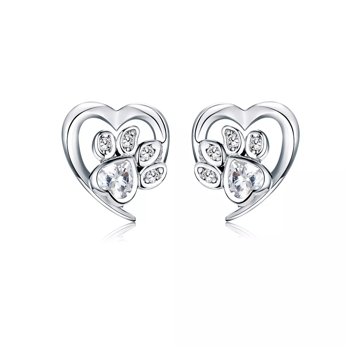 pendientes de botón en forma de pata de perro de plata estilo pandora sce654 wh
