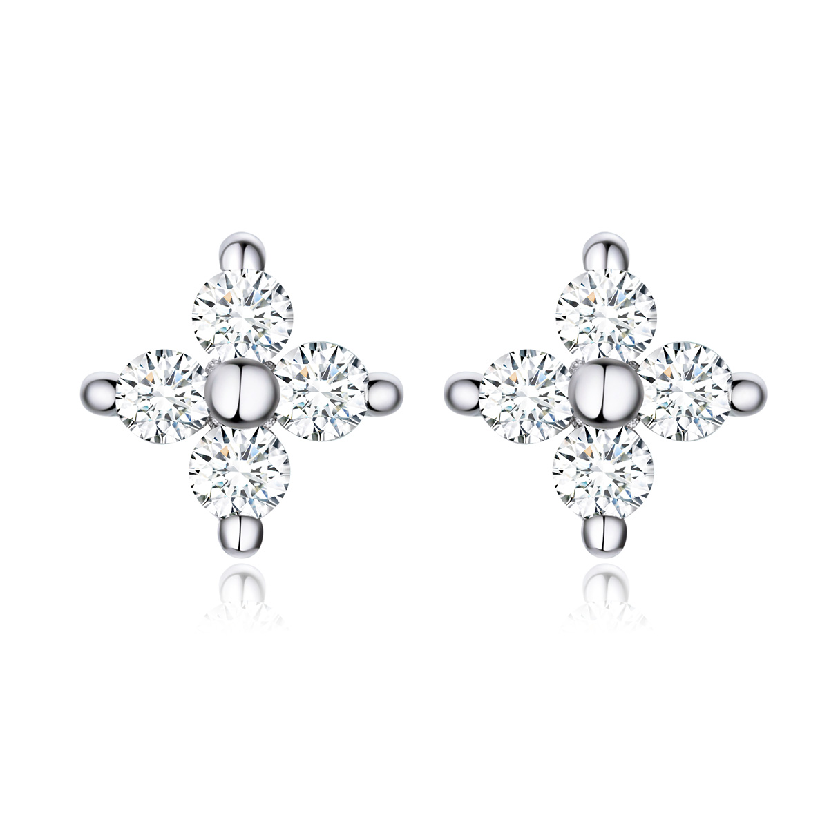 pendientes de botón estilo pandora con flores de luz de plata sce648