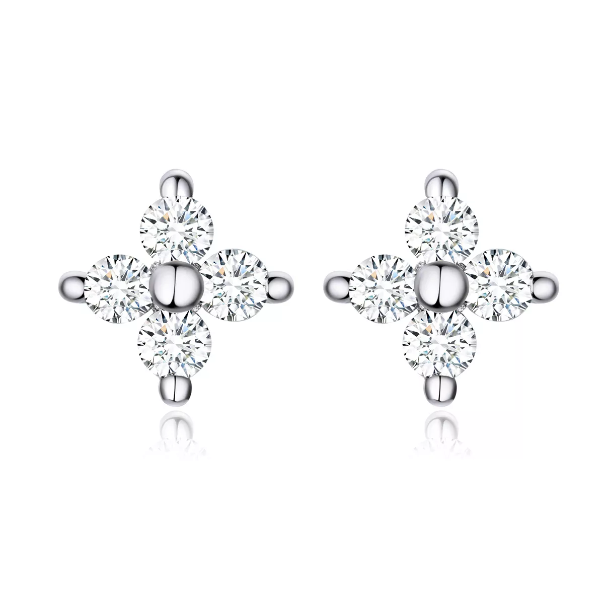 pendientes de botón estilo pandora con flores de luz de plata sce648