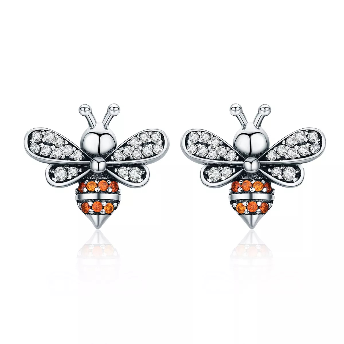 pendientes de botón estilo pandora de plata con diseño de abeja sce344