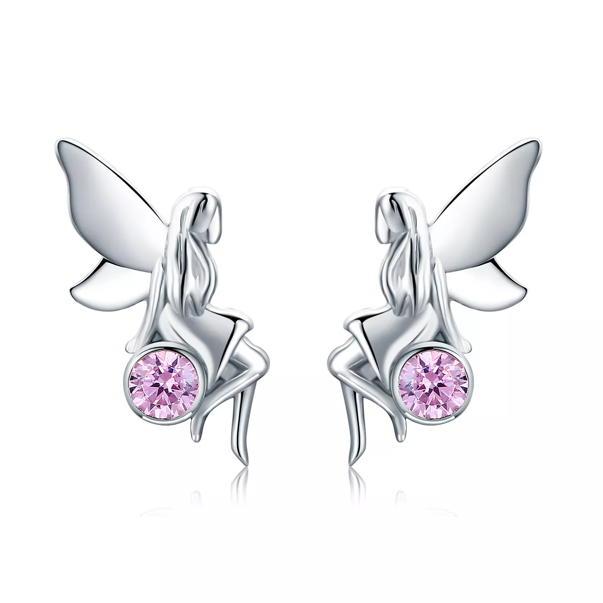 pendientes de botón estilo pandora de plata con hada de flores sce395