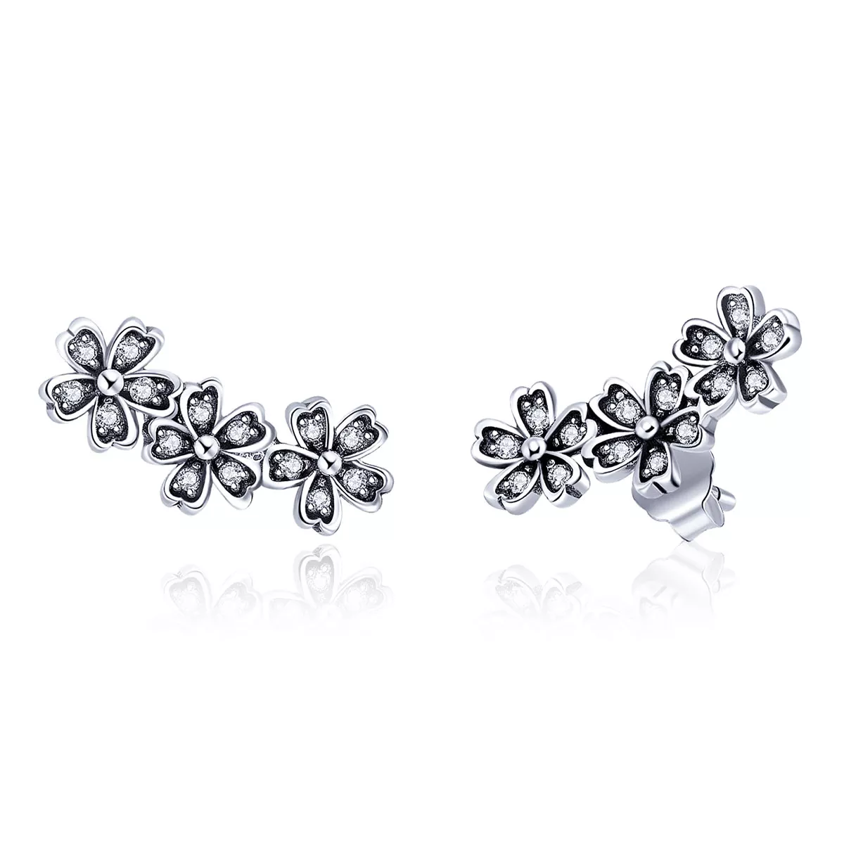 pendientes de botón estilo pandora de plata con margaritas contratadas sce419