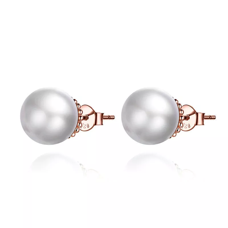 pendientes de botón estilo pandora en oro rosa con perla sce609