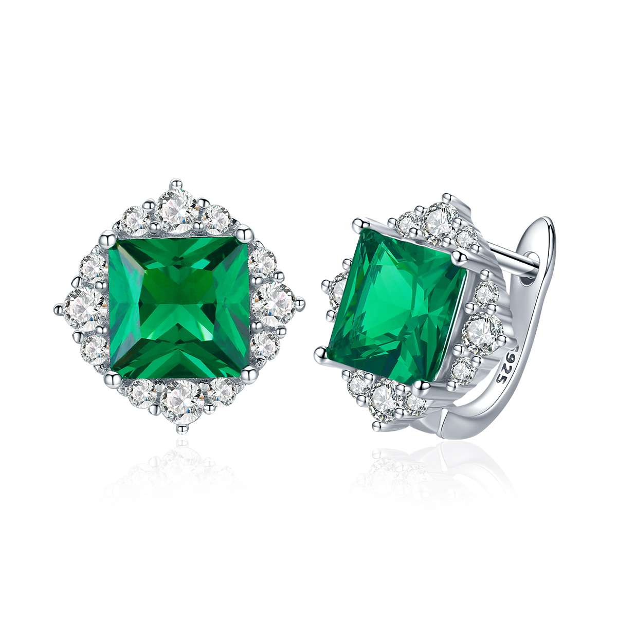 pendientes de botón estilo pandora en plata con aurora verde sce540