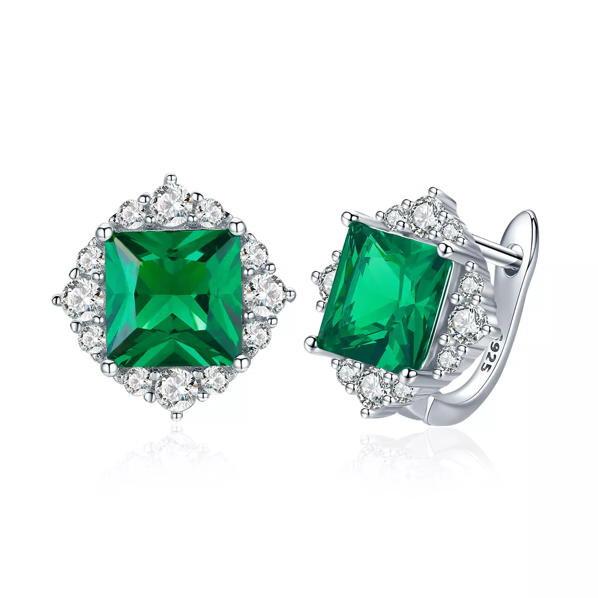 pendientes de botón estilo pandora en plata con aurora verde sce540