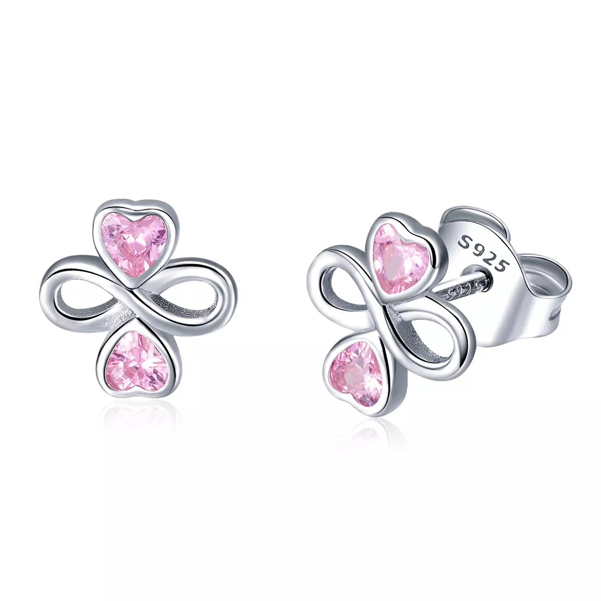 pendientes de botón estilo pandora en plata con diseño de amor infinito sce455